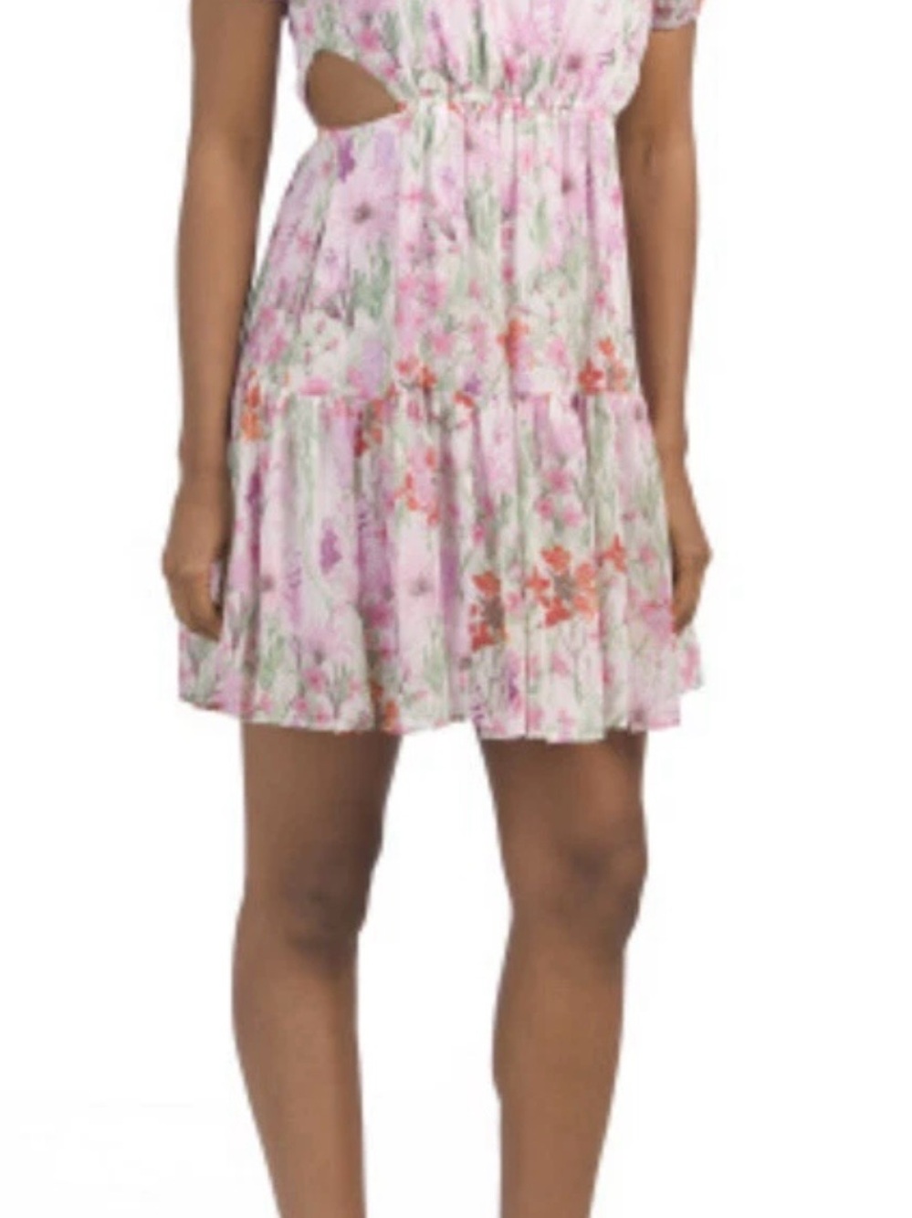 Floral Pink Cutout Tiered Mini Dress
